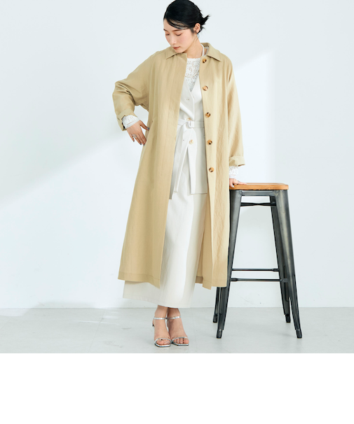 リネン混タンブラーステンカラーコート