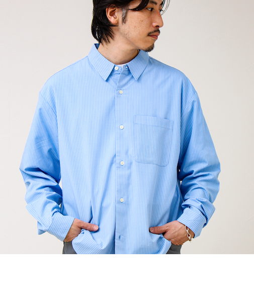 【ストライプ/無地】レーヨン混 レギュラーカラーシャツ