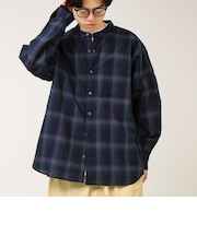 【夏まで使える】テクスチャーバンドカラーチェックシャツ