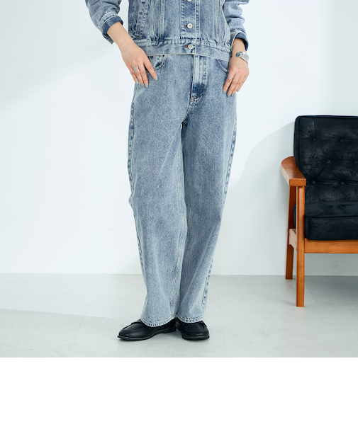 《セットアップ対応》ワイドテーパードデニムパンツ