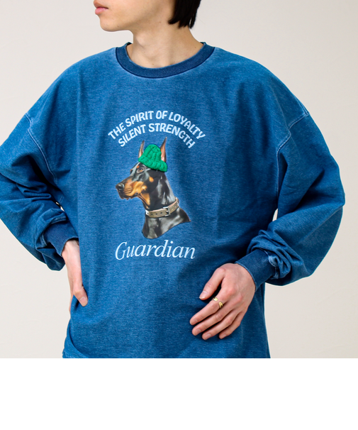 【立体アップリケ】カットデニム風 ニットアップリケスウェット