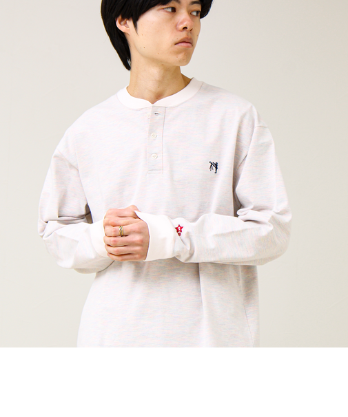 【BOY刺繍】裏グラデーション ヘンリーネック ロンT