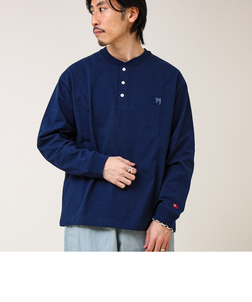 【BOY刺繍】裏グラデーション ヘンリーネック ロンT