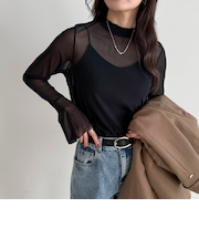 フレアスリーブシアーチュールプルオーバー