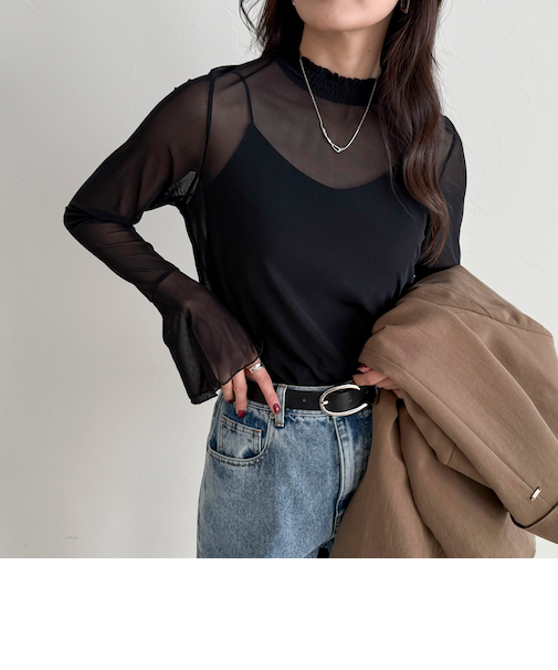 フレアスリーブシアーチュールプルオーバー