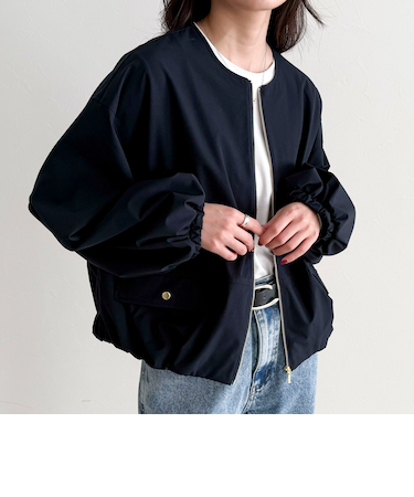 2WAYノーカラー撥水サーブルクロスブルゾン