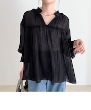 LINEN混シアー楊柳ブラウス