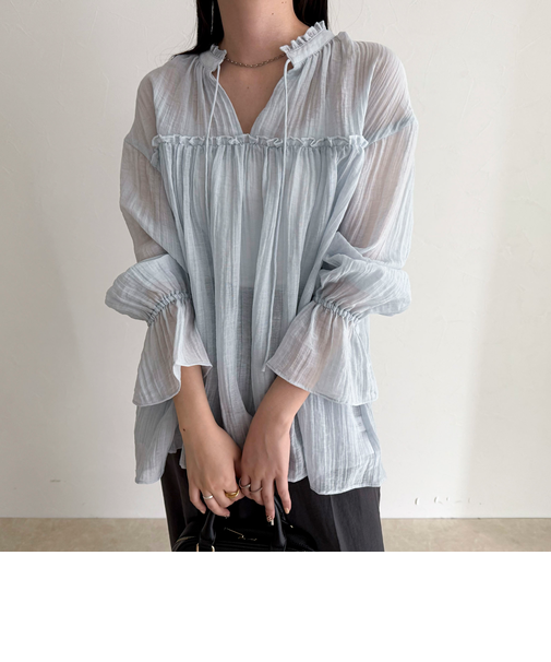 LINEN混シアー楊柳ブラウス