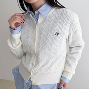 FR刺繍ケーブル柄ニットカーディガン