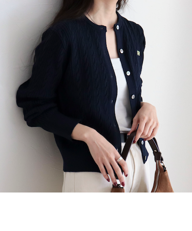 FR刺繍ケーブル柄ニットカーディガン