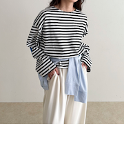 ボーダーハートパッチプルオーバー