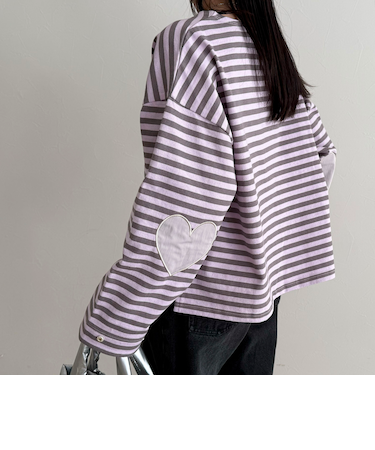 ボーダーハートパッチプルオーバー