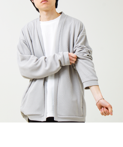 【ロンTとカーデの2点セット】ランダムジャガード アンサンブルカーディガン