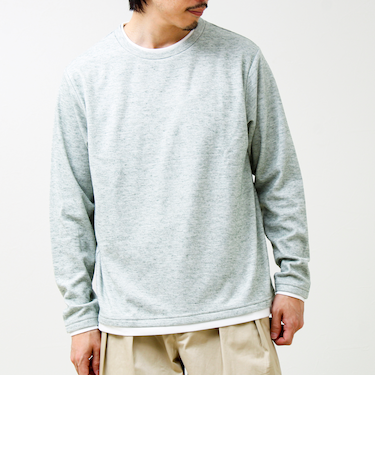 メランジ微起毛スムース フェイクレイヤード ロンT