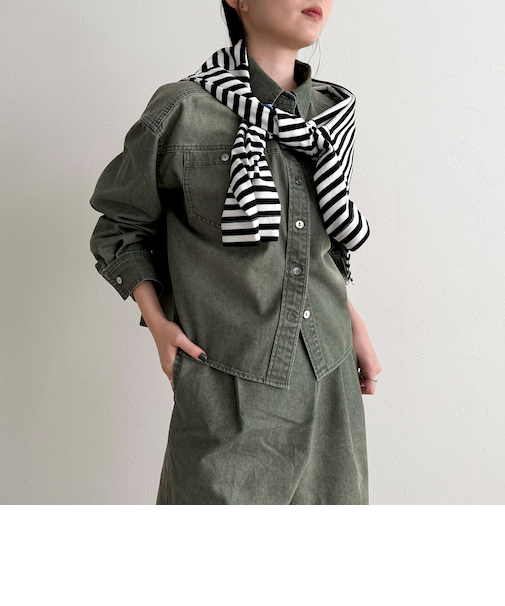 《セットアップ対応》デニムボウタイクロップドシャツ