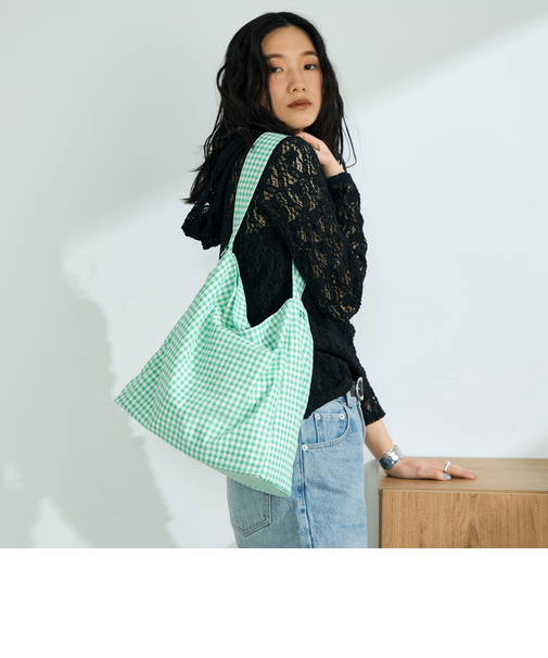 ストライプ/ギンガムワンショルバッグ