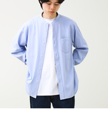 【きれい見えラク素材】crunchyバンドカラーシャツ