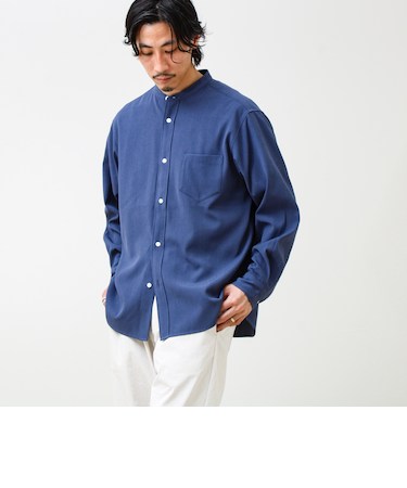 【きれい見えラク素材】crunchyバンドカラーシャツ