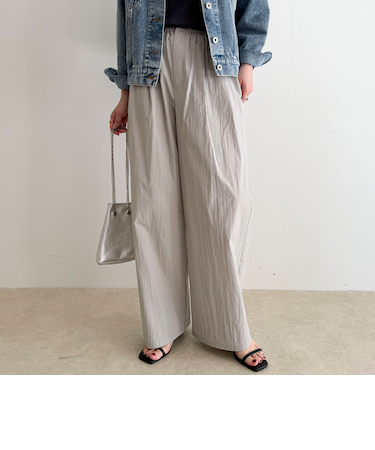 コットンナイロンタックギャザーパンツ