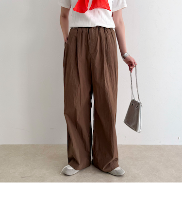 コットンナイロンタックギャザーパンツ