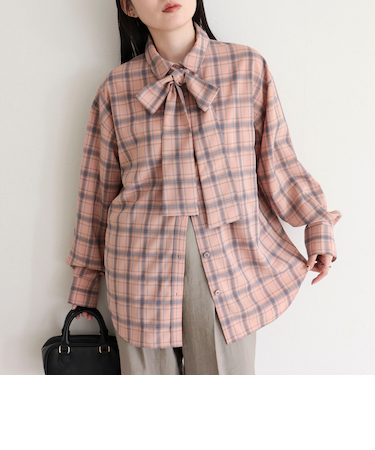 チェック柄ビッグボウタイブラウス