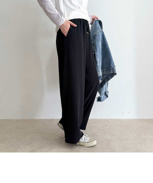 【4サイズ展開/リピーター続出！】とろみツイルストレートイージーパンツ