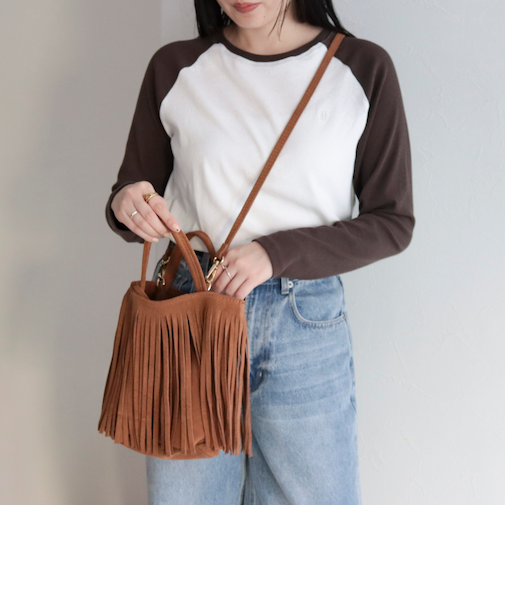 【AULENTTI/オーレンティ】 フリンジミニトートバッグ