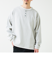 【1枚で完成する】杢ダンボール ヘンリーネックフェイクレイヤー ロンT