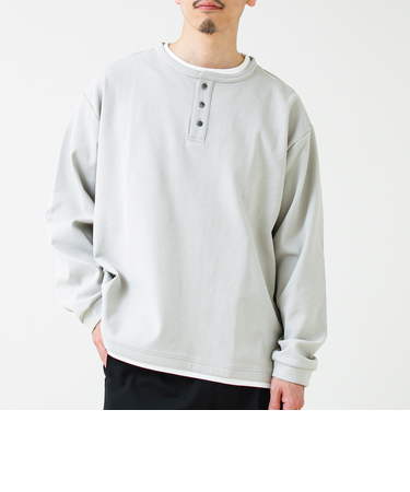 【1枚で完成する】杢ダンボール ヘンリーネックフェイクレイヤー ロンT