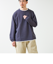 【1枚で完成する】杢ダンボール ヘンリーネックフェイクレイヤー ロンT