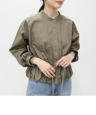 クロップドバルーン前開きブラウス