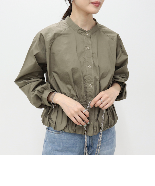 クロップドバルーン前開きブラウス