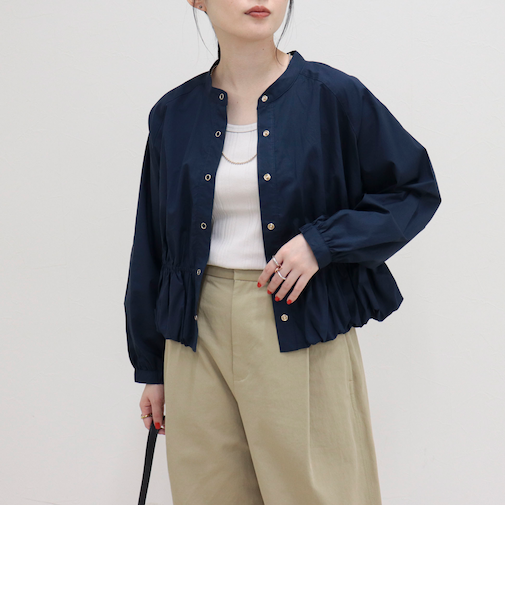 クロップドバルーン前開きブラウス