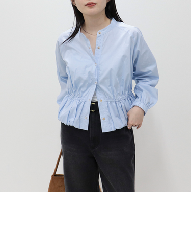 クロップドバルーン前開きブラウス