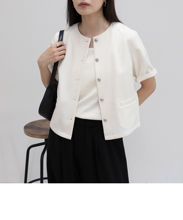 【@sora_522m企画】ノーカラーハーフスリーブジャケット