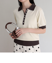 【接触冷感】配色ポロ衿半袖ニットプルオーバー