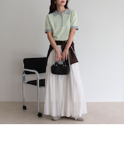 【接触冷感】配色ポロ衿半袖ニットプルオーバー