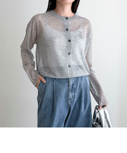 刺繍入りシアーニットカーディガン