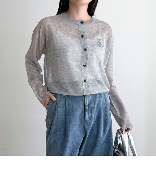 刺繍入りシアーニットカーディガン