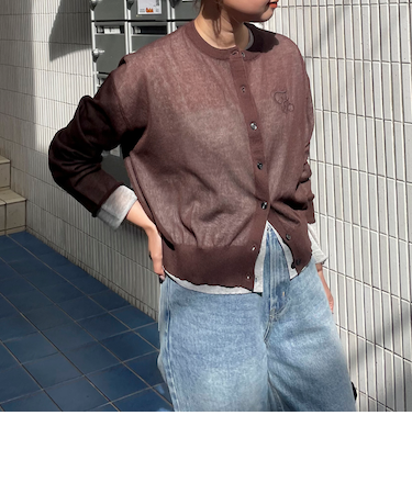 刺繍入りシアーニットカーディガン