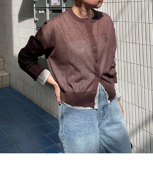 刺繍入りシアーニットカーディガン