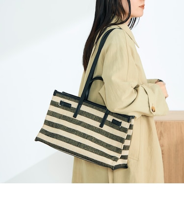 ボーダープリントスクエアトートバッグ