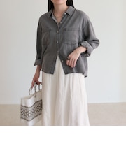 とろみデニムクロップドシャツ