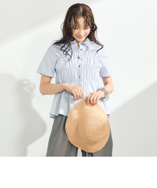 シャーリング半袖シャツ