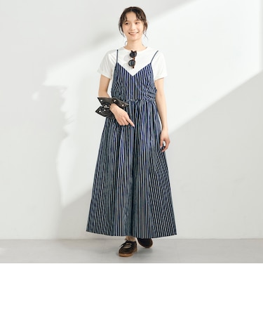 ストライプギャザーキャミワンピース