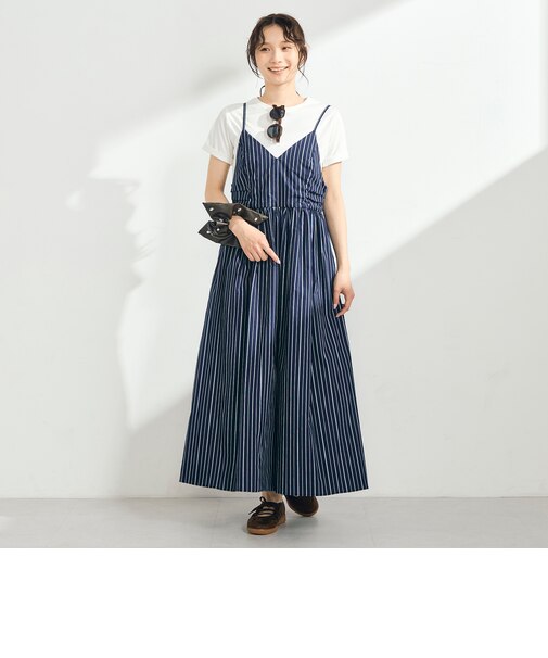 ストライプギャザーキャミワンピース