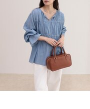 コットンボイルシアーデニムシャーリングブラウス