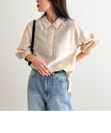 リネン混シアースラブブラウス
