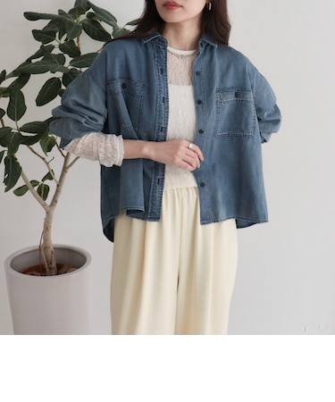 シアーデニムクロップドシャツ