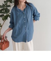 シアーデニムフリルカラーブラウス